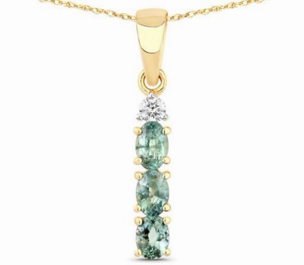 Alexandrite Pendant 3 Stones, 18k Yellow Gold, Natural Stones With Appraisal